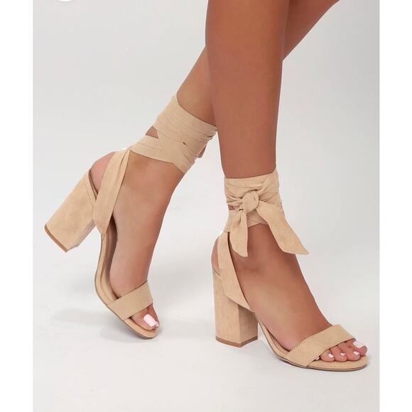 Lulus Alta Light Nude Suede Lace-Up Heel 4 inches Women's Size 11 - Picture 1 of 11